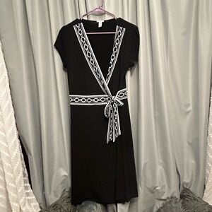 EVELYN  black white true WRAP DRESS Med adjustable wedding guest